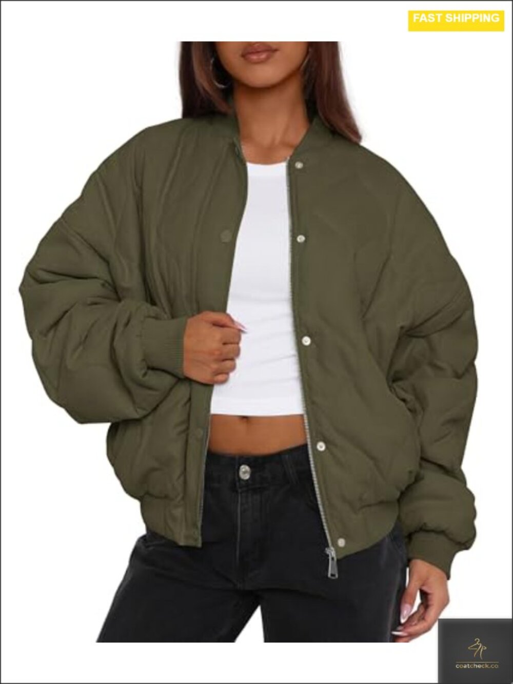 Women's Quilted Bomber Jacket Cropped Zip Up Puffer Winter Coat